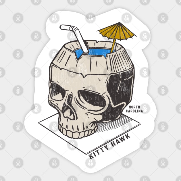 Kitty Hawk, NC Summertime Vacationing Skull Drink Sticker by Contentarama